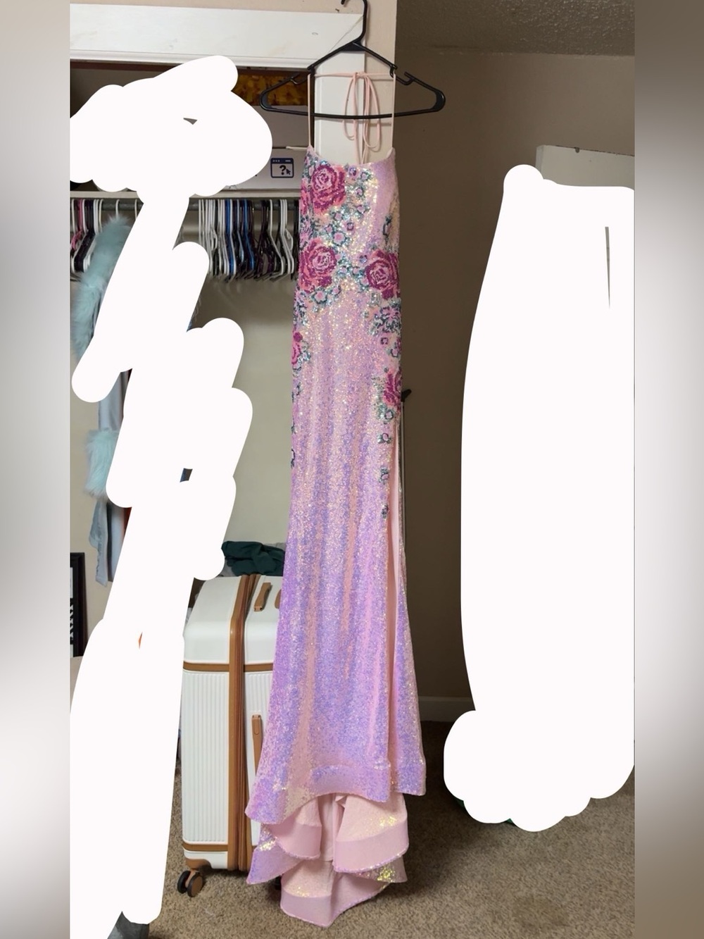 Elegant Pink Sequin Floral Evening Dress